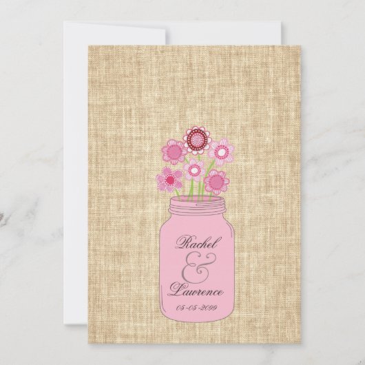 Mason Jar Flowers & Burlap Wedding Invitation Kaart (Voorkant)
