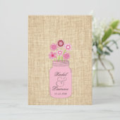 Mason Jar Flowers & Burlap Wedding Invitation Kaart (Staand voorkant)