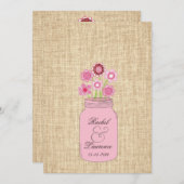 Mason Jar Flowers & Burlap Wedding Invitation Kaart (Voorkant / Achterkant)
