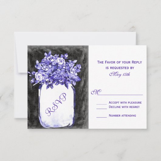 Mason Jar Flowers Chalkboard Indigo RSVP-kaarten RSVP Kaartje (Voorkant)