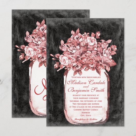 Mason Jar Flowers Chalkboard Wedding Invitations Kaart (Voorkant / Achterkant)