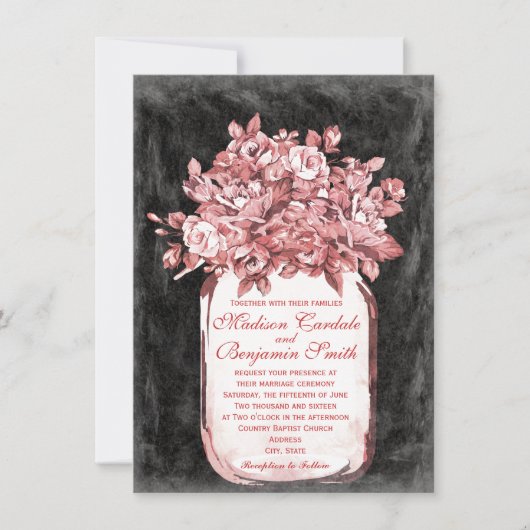 Mason Jar Flowers Chalkboard Wedding Invitations Kaart (Voorkant)