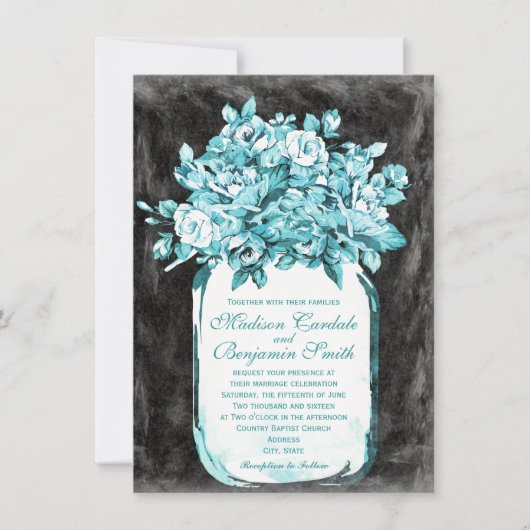 Mason Jar Flowers Chalkboard Wedding Invitations Kaart (Voorkant)