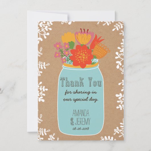 Mason Jar Flowers Craft Paper Hartelijk dank Bedankkaart (Voorkant)