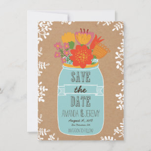 Mason Jar Flowers Craft Paper Save the Date Foto
