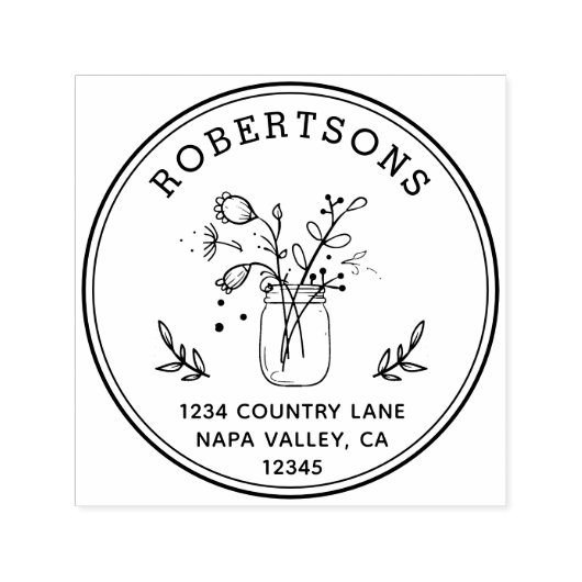 Mason Jar Flowers | Creëer Uw eigen retouradres Zelfinktende Stempel (Design)