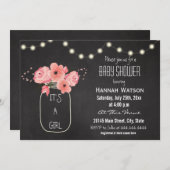 Mason Jar Flowers Lights Chalkboard Baby shower Kaart (Voorkant / Achterkant)