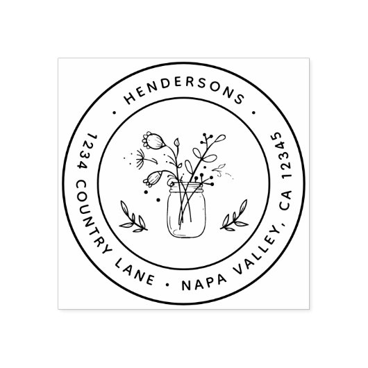 Mason Jar Flowers Rond retouradres Rubberstempel (Afrduk)