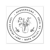 Mason Jar Flowers Rond retouradres Zelfinktende Stempel (Design)