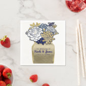 Mason Jar Flowers Rustic Blue Gold Floral Bridal Servetten (Insitu)