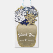 Mason Jar Flowers Rustic Blue Gold Floral Chic Cadeaulabel (Voorkant)