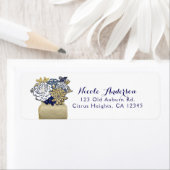 Mason Jar Flowers Rustic Blue Gold Floral Chic Etiket (Insitu)