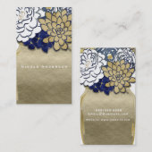 Mason Jar Flowers Rustic Blue Gold Floral Chic Visitekaartje (Voorkant / Achterkant)
