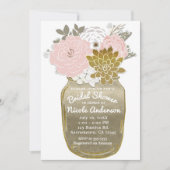 Mason Jar Flowers Rustic Floral Pink & Gold Chic Kaart (Voorkant)