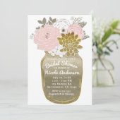 Mason Jar Flowers Rustic Floral Pink & Gold Chic Kaart (Staand voorkant)