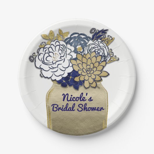 Mason Jar Flowers Rustic Floral Pink & Gold Chic Papieren Bordje (Voorkant)