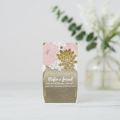 Mason Jar Flowers Rustic Gold Pink Verwijs een vri Aanbevelingskaartje (Staand voorkant)