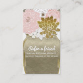 Mason Jar Flowers Rustic Gold Pink Verwijs een vri Aanbevelingskaartje (Voorkant)