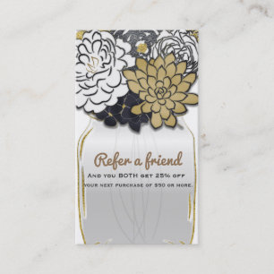 Mason Jar Flowers Rustic Grey Gold Refer an Friend Aanbevelingskaartje