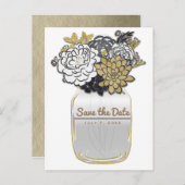 Mason Jar Flowers Rustic Grey Gold Save the Date Aankondigingskaart (Voorkant / Achterkant)