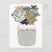 Mason Jar Flowers Rustic Grey Gold Save the Date Aankondigingskaart (Voorkant)