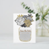 Mason Jar Flowers Rustic Grey Gold Save the Date Aankondigingskaart (Staand voorkant)