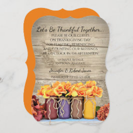 Mason Jar Flowers Rustic Thanksgiving Invitation Kaart