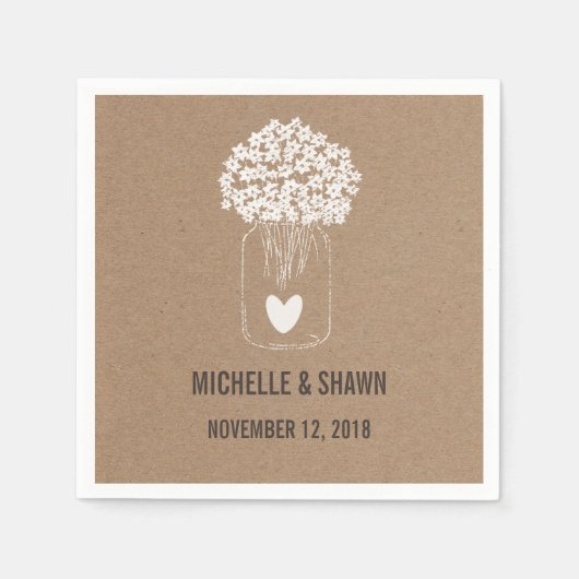 Mason Jar Flowers Schattige Heart Country Wedding Servetten (Voorkant)