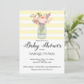 Mason Jar Flowers Yellow Stripes Baby shower Kaart (Staand voorkant)