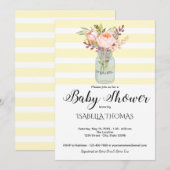 Mason Jar Flowers Yellow Stripes Baby shower Kaart (Voorkant / Achterkant)