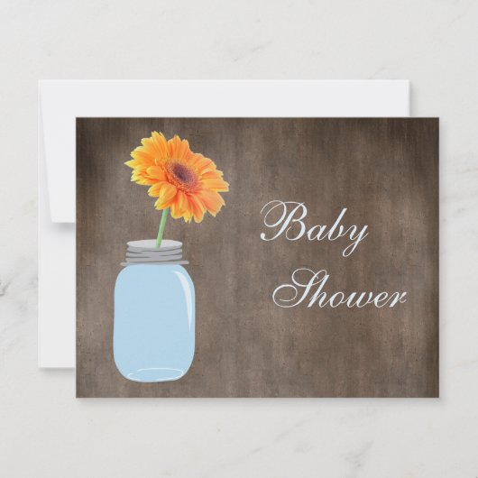Mason Jar & Gerbera Daisy Rustic Baby shower Kaart (Voorkant)