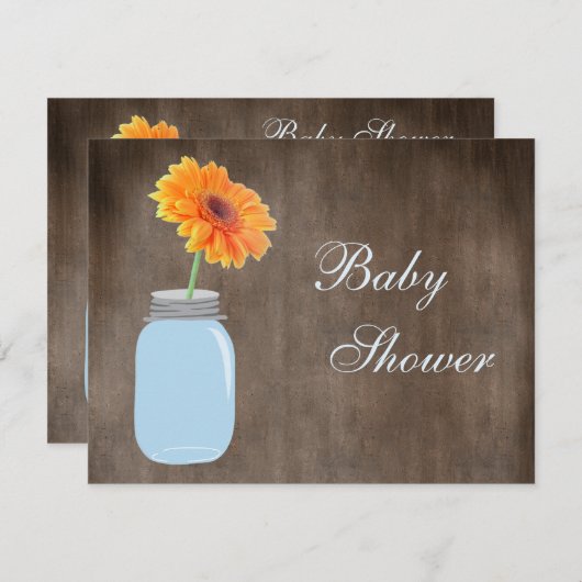 Mason Jar & Gerbera Daisy Rustic Baby shower Kaart (Voorkant / Achterkant)
