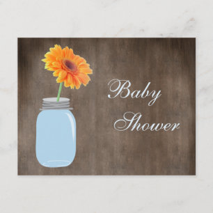 Mason Jar & Gerbera Daisy Rustic Baby shower Kaart