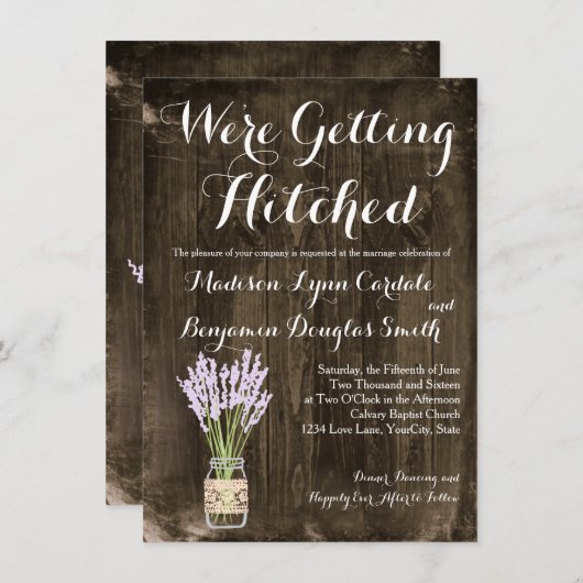 Mason Jar Getting Hitched Country Wedding nodigt u Kaart (Voorkant / Achterkant)