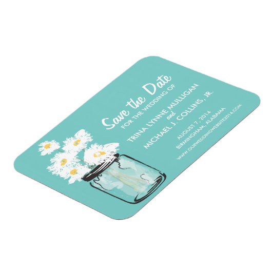 Mason Jar gevuld met witte madeliefjes Save the Da Magneet (Linkerzijde)