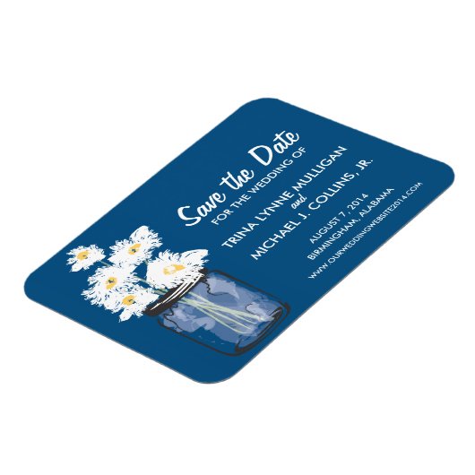 Mason Jar gevuld met witte madeliefjes Save the Da Magneet (Linkerzijde)