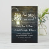 Mason Jar gloeiende Lichten bloemenrustieke bruilo Kaart (Staand voorkant)