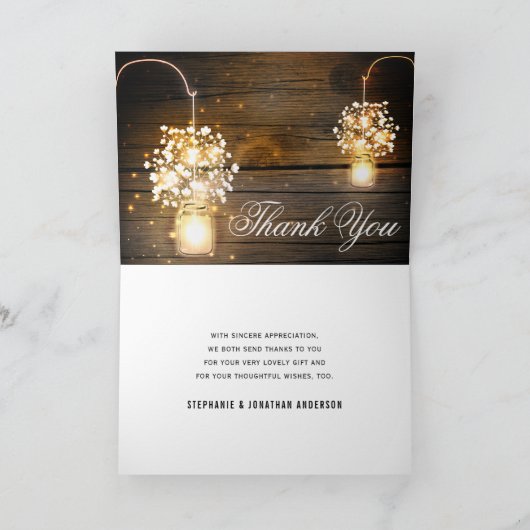 Mason Jar gloeiende Lichten Bloemig Dank U Kaart (Binnen)