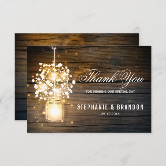 Mason Jar gloeiende Lichten floraal Bedankkaart (Voorkant / Achterkant)