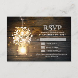 Mason Jar gloeiende Lights floral RSVP kaart