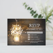 Mason Jar gloeiende Lights floral RSVP kaart (Staand voorkant)