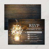 Mason Jar gloeiende Lights floral RSVP kaart (Voorkant / Achterkant)