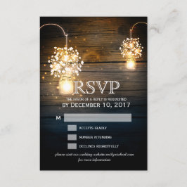 Mason Jar gloeiende Lights floral RSVP kaart