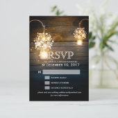Mason Jar gloeiende Lights floral RSVP kaart (Staand voorkant)