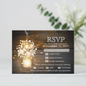 Mason Jar gloeiende Lights floral RSVP kaart (Staand voorkant)