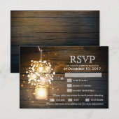 Mason Jar gloeiende Lights floral RSVP kaart (Voorkant / Achterkant)