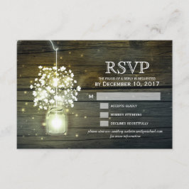 Mason Jar gloeiende Lights floral RSVP kaart