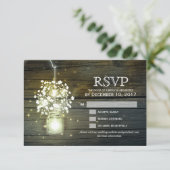 Mason Jar gloeiende Lights floral RSVP kaart (Staand voorkant)
