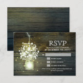 Mason Jar gloeiende Lights floral RSVP kaart (Voorkant / Achterkant)