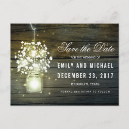 Mason Jar glowing Lights floral save the date Aankondigingskaart